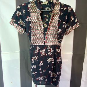 Navy and white tie blouse. Size large.